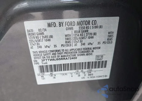 2024 Ford Maverick Xlt z USA, uszkodzony, nr VIN 3FTTW8J95RRA72400